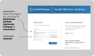 HealthPathways login screen