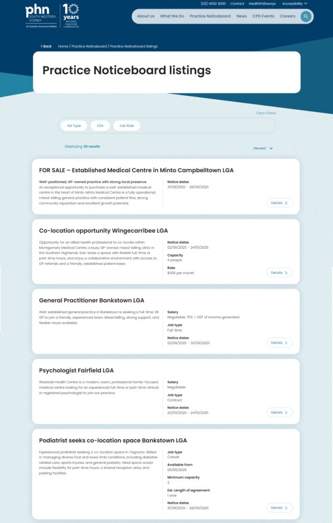 Sample of Practice Noticeboard listings