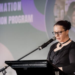 SWSPHN's Bessie Berberovic presenting at the Vaccination Education Program gala.