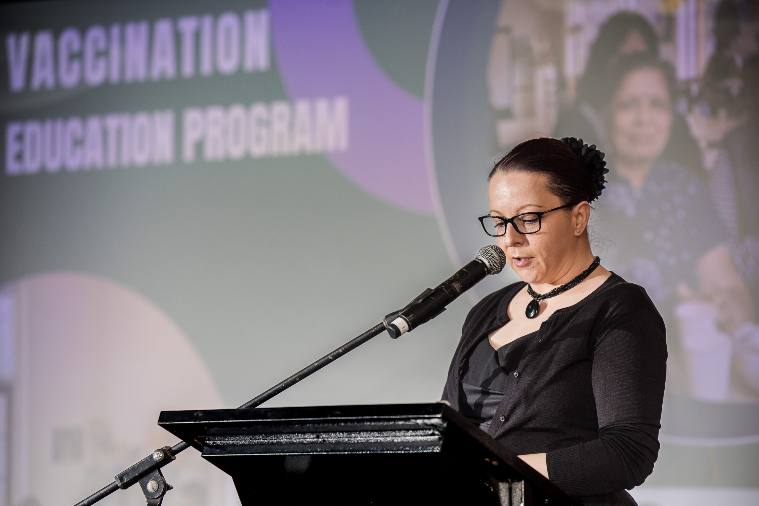 SWSPHN's Bessie Berberovic presenting at the Vaccination Education Program gala.