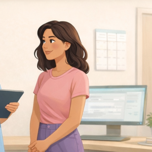 Nurse consulting with a patient on cervical cancer screening