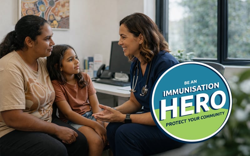 Mother and son receiving advice from a local health professional