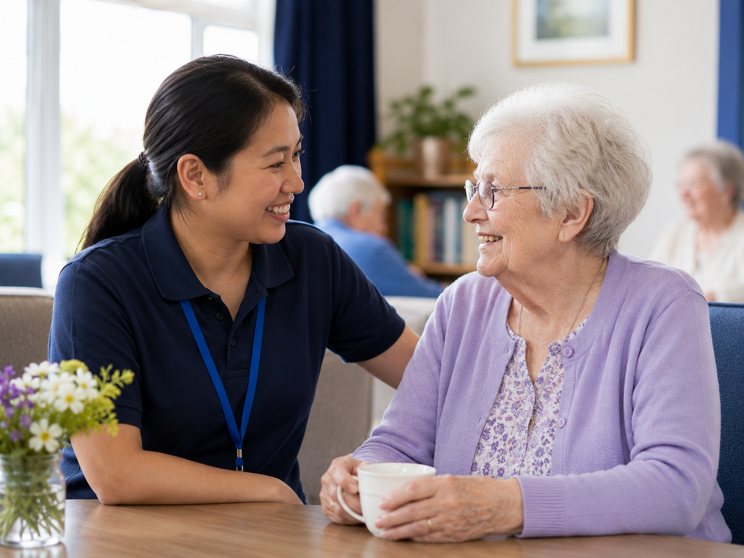 Residential aged care staff member with an older resident